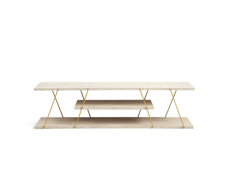Meuble TV en bois "Canaz" - 120 x 30 x 33 cm - Travertin