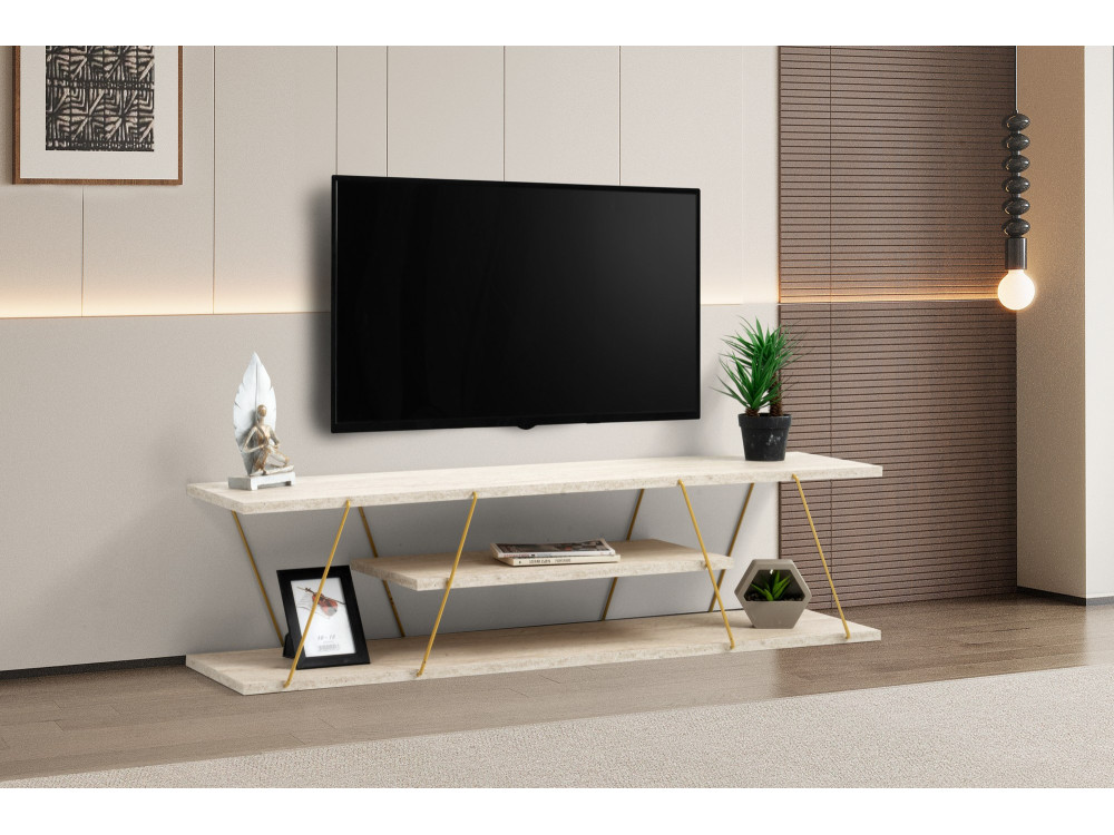 Meuble TV en bois "Canaz" - 120 x 30 x 33 cm - Travertin