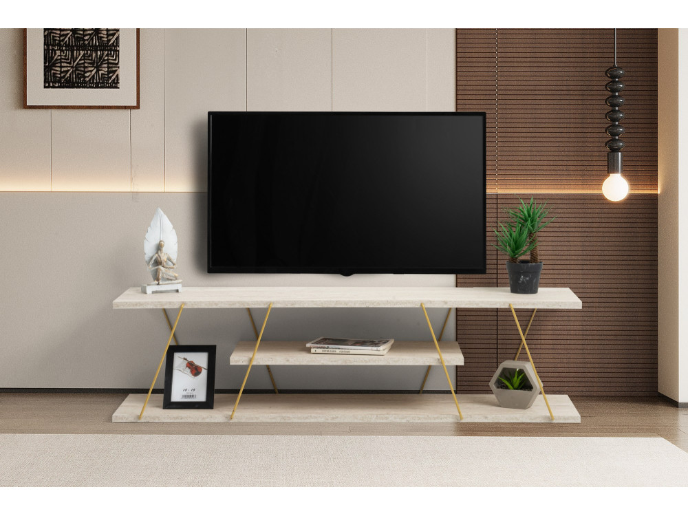 Meuble TV en bois "Canaz" - 120 x 30 x 33 cm - Travertin