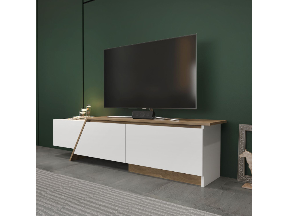 Meuble TV en bois "Zonas" - 180 x 35 x 28 cm - Blanc
