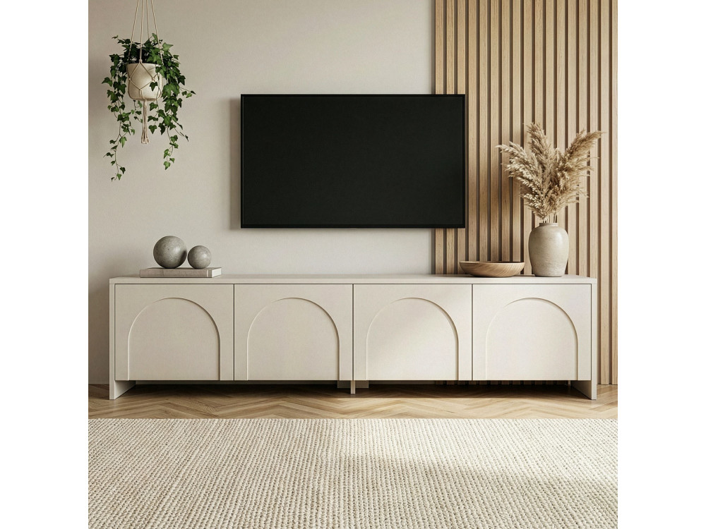 Meuble TV en bois "Aurelia" - 180 x 32 x 45 cm - Crème