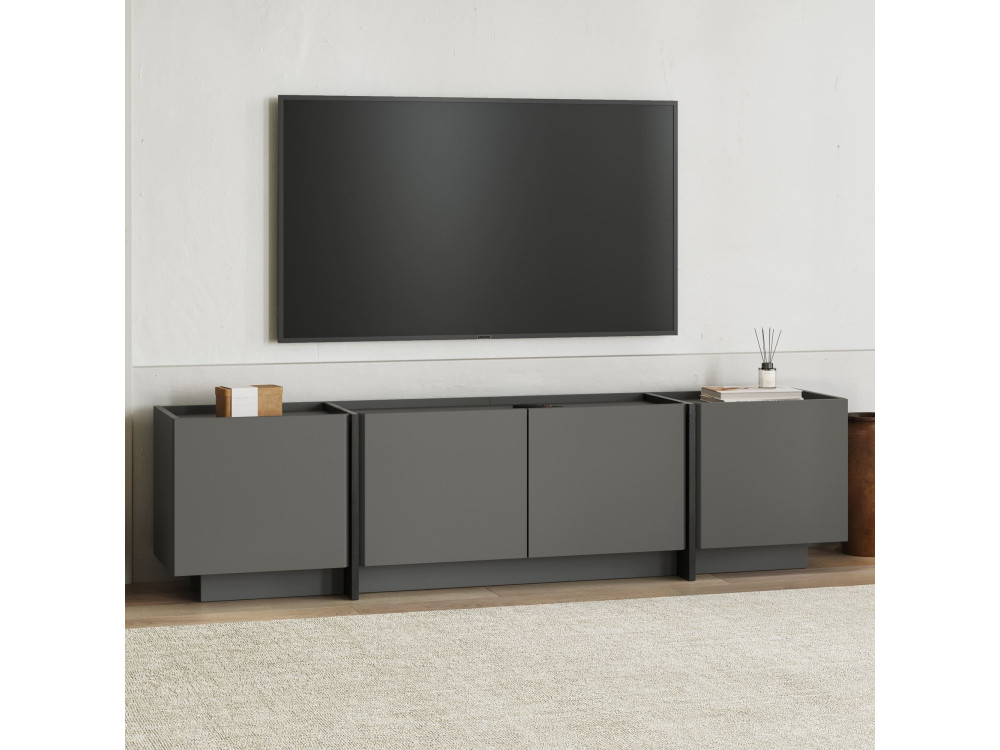 Meuble TV en bois "Lowen" - 180 x 35 x 46 cm - Anthracite / Noir