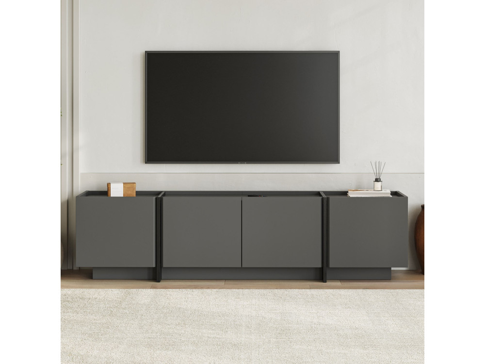 Meuble TV en bois "Lowen" - 180 x 35 x 46 cm - Anthracite / Noir