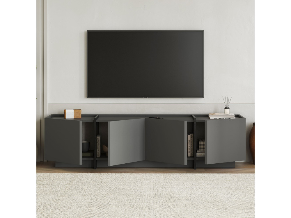 Meuble TV en bois "Lowen" - 180 x 35 x 46 cm - Anthracite / Noir