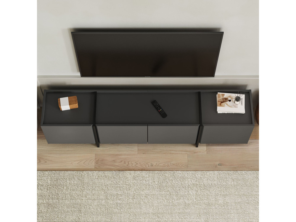Meuble TV en bois "Lowen" - 180 x 35 x 46 cm - Anthracite / Noir