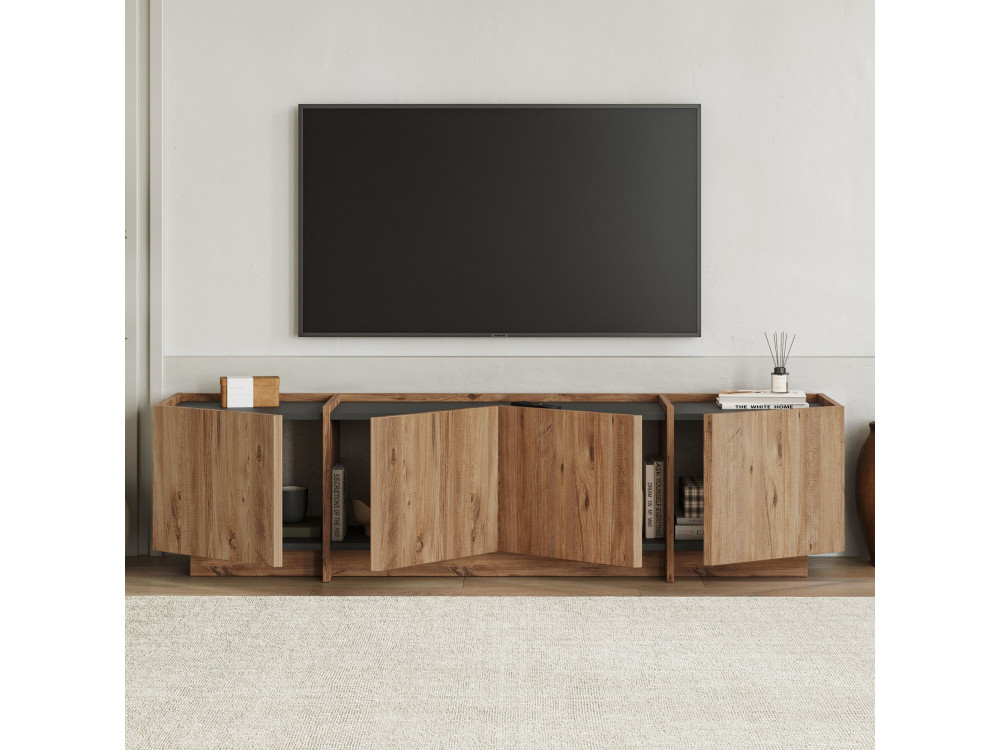 Meuble TV en bois "Lowen" - 180 x 35 x 46 cm - Pin Atlantique / Anthracite