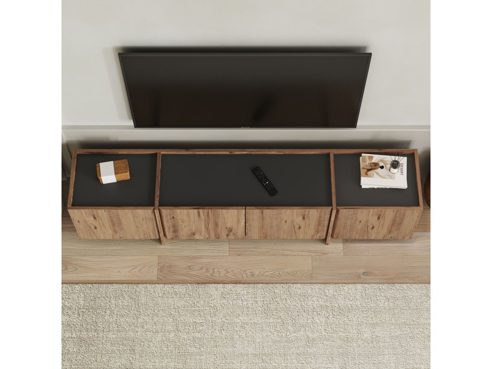Meuble TV en bois "Lowen" - 180 x 35 x 46 cm - Pin Atlantique / Anthracite