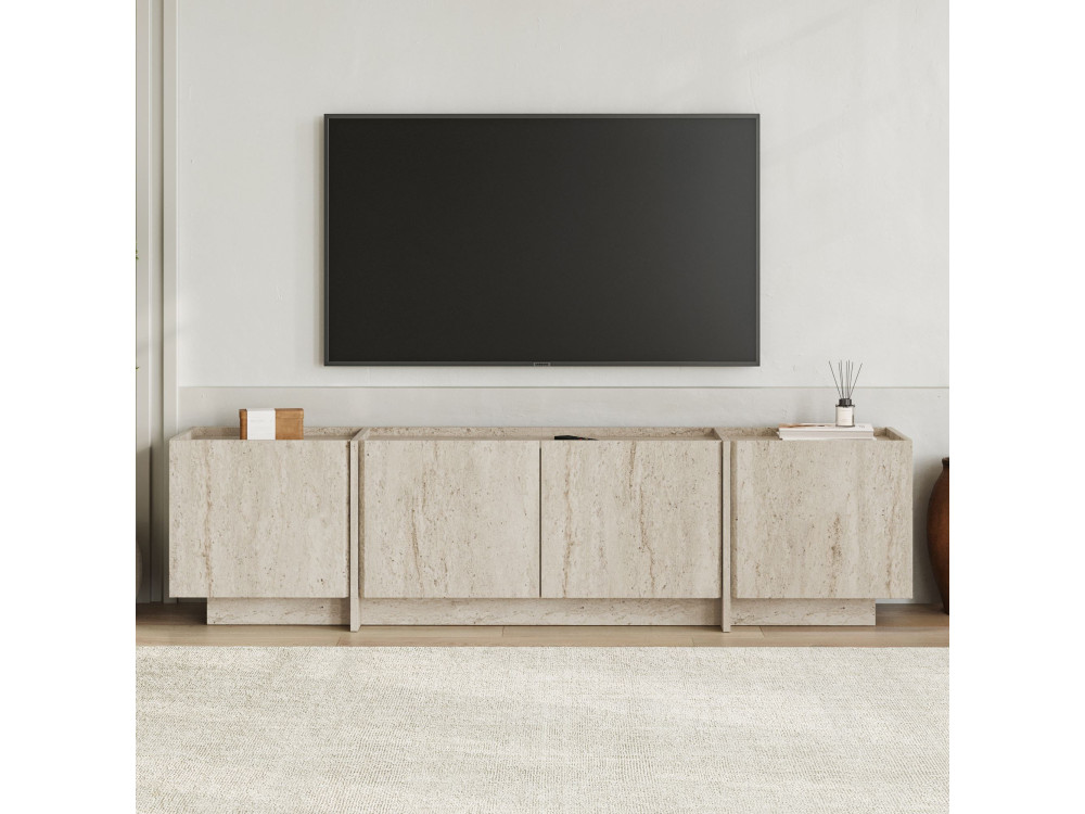 Meuble TV en bois "Lowen" - 180 x 35 x 46 cm - Travertin
