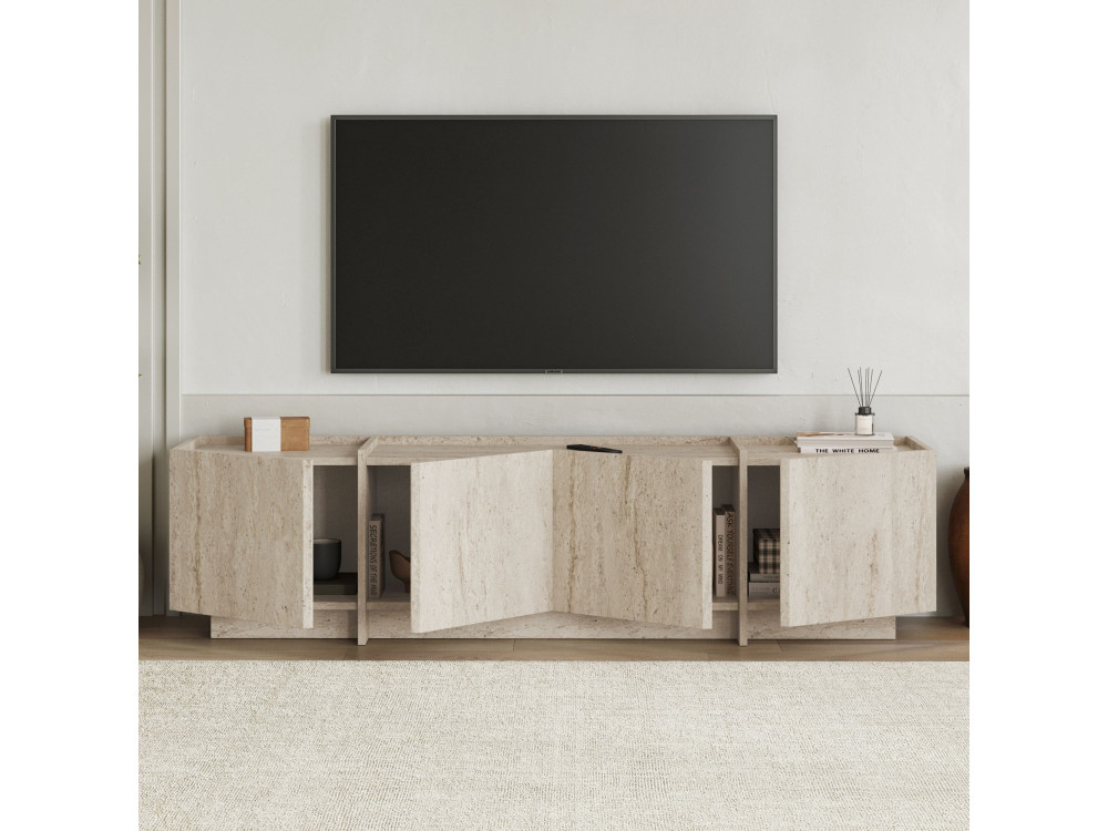 Meuble TV en bois "Lowen" - 180 x 35 x 46 cm - Travertin