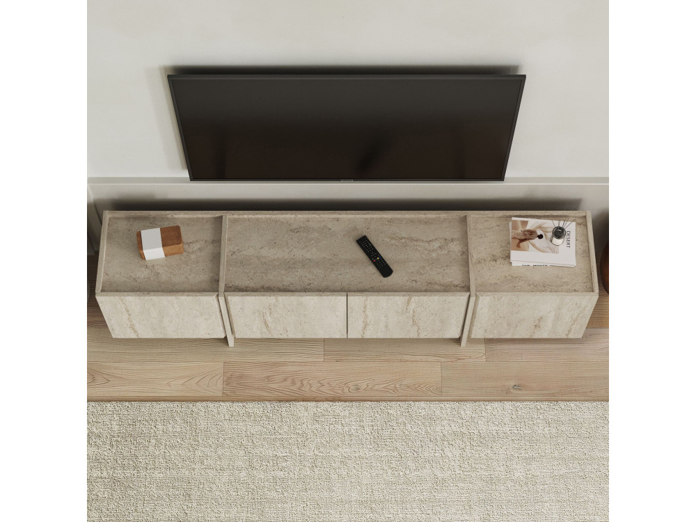 Meuble TV en bois "Lowen" - 180 x 35 x 46 cm - Travertin