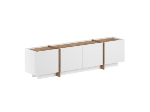 Meuble TV en bois "Lowen" - 180 x 35 x 46 cm - Blanc / Pin Atlantique