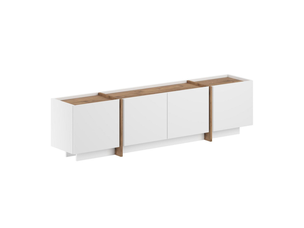 Meuble TV en bois "Lowen" - 180 x 35 x 46 cm - Blanc / Pin Atlantique