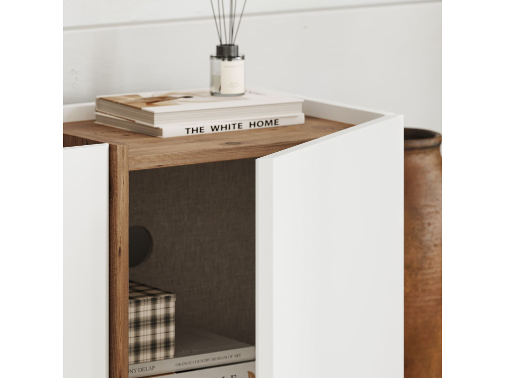Meuble TV en bois "Lowen" - 180 x 35 x 46 cm - Blanc / Pin Atlantique