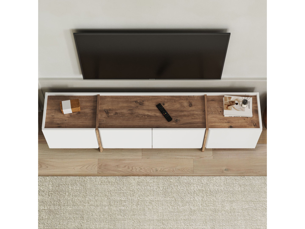 Meuble TV en bois "Lowen" - 180 x 35 x 46 cm - Blanc / Pin Atlantique