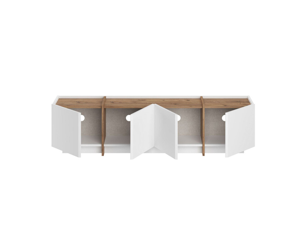 Meuble TV en bois "Lowen" - 180 x 35 x 46 cm - Blanc / Pin Atlantique