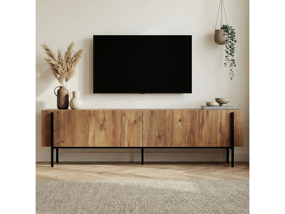 Meuble TV en bois "Nexus" - 180 x 30 x 45 cm - Pin Atlantique / Noir