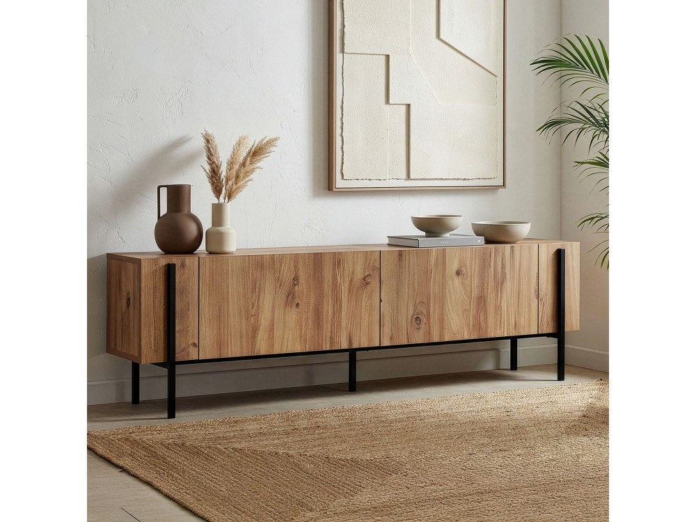 Meuble TV en bois "Nexus" - 180 x 30 x 45 cm - Pin Atlantique / Noir