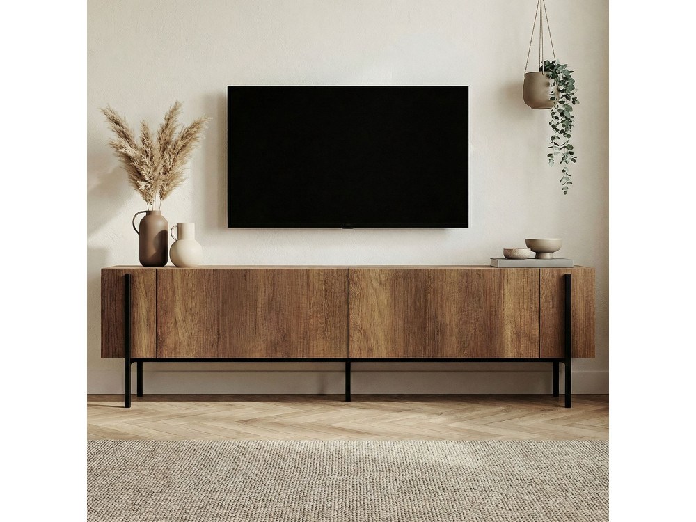Meuble TV en bois "Nexus" - 180 x 30 x 45 cm - Noyer Baroque / Noir