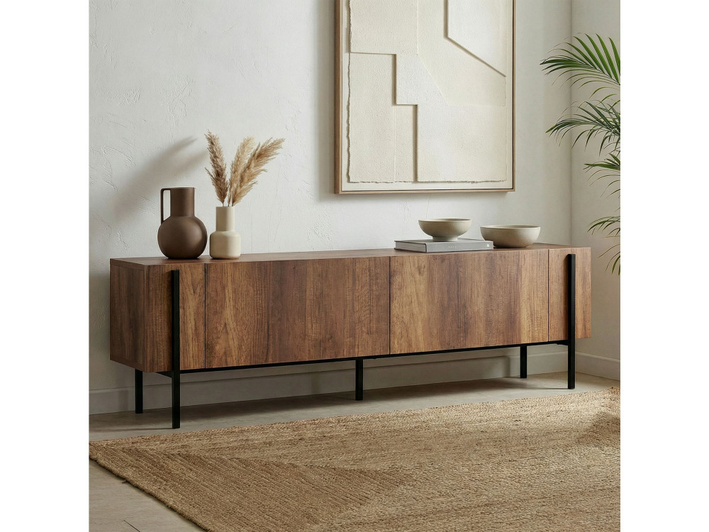 Meuble TV en bois "Nexus" - 180 x 30 x 45 cm - Noyer Baroque / Noir