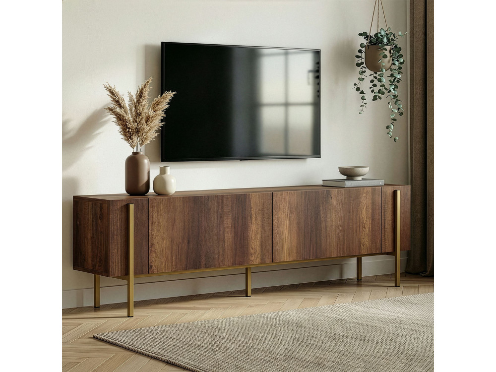Meuble TV en bois "Nexus" - 180 x 30 x 45 cm - Noyer Baroque Or