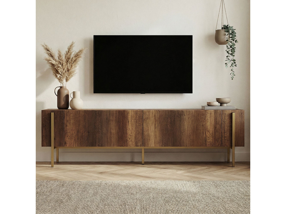 Meuble TV en bois "Nexus" - 180 x 30 x 45 cm - Noyer Baroque Or