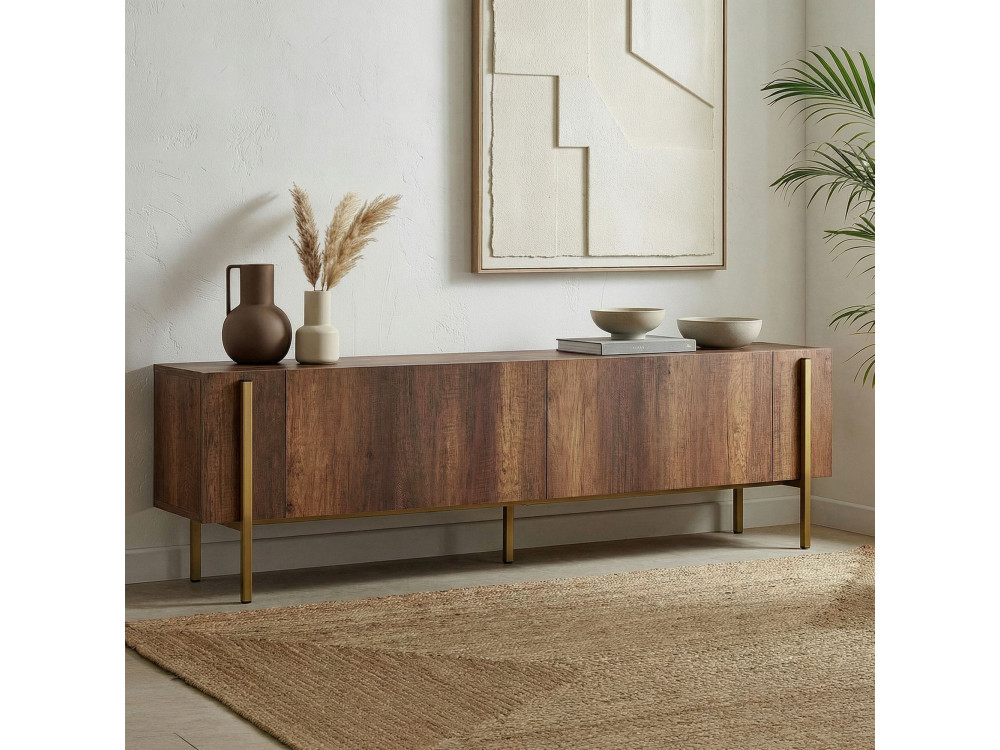 Meuble TV en bois "Nexus" - 180 x 30 x 45 cm - Noyer Baroque Or