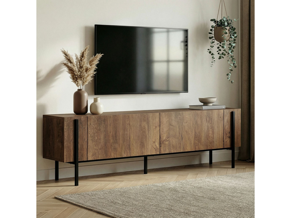 Meuble TV en bois "Nexus" - 180 x 30 x 45 cm - Chêne Kafkas / Noir