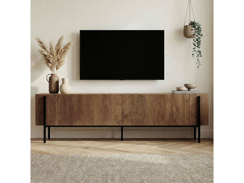 Meuble TV en bois "Nexus" - 180 x 30 x 45 cm - Chêne Kafkas / Noir
