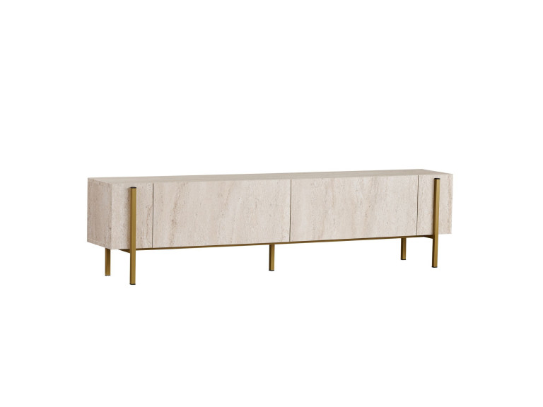 Meuble TV en bois "Nexus" - 180 x 30 x 45 cm - Travertin / Or