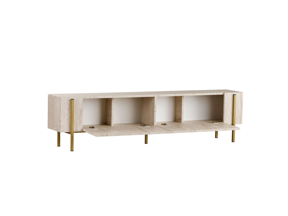Meuble TV en bois "Nexus" - 180 x 30 x 45 cm - Travertin / Or