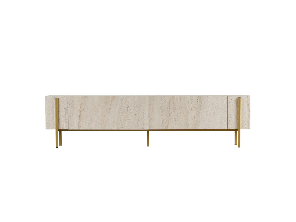 Meuble TV en bois "Nexus" - 180 x 30 x 45 cm - Travertin / Or