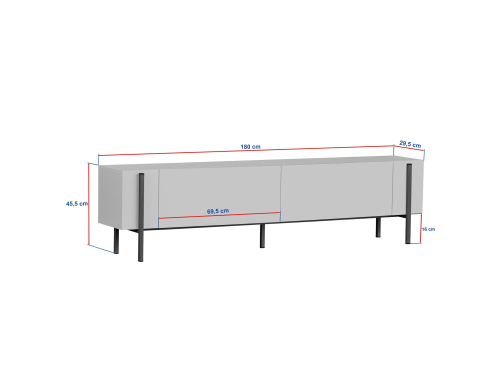 Meuble TV en bois "Nexus" - 180 x 30 x 45 cm - Travertin / Or