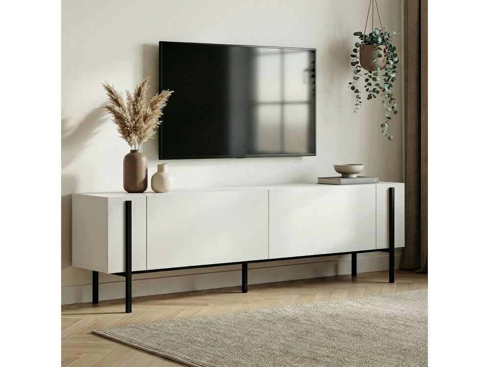 Meuble TV en bois "Nexus" - 180 x 30 x 45 cm - Bois Noir / Noir