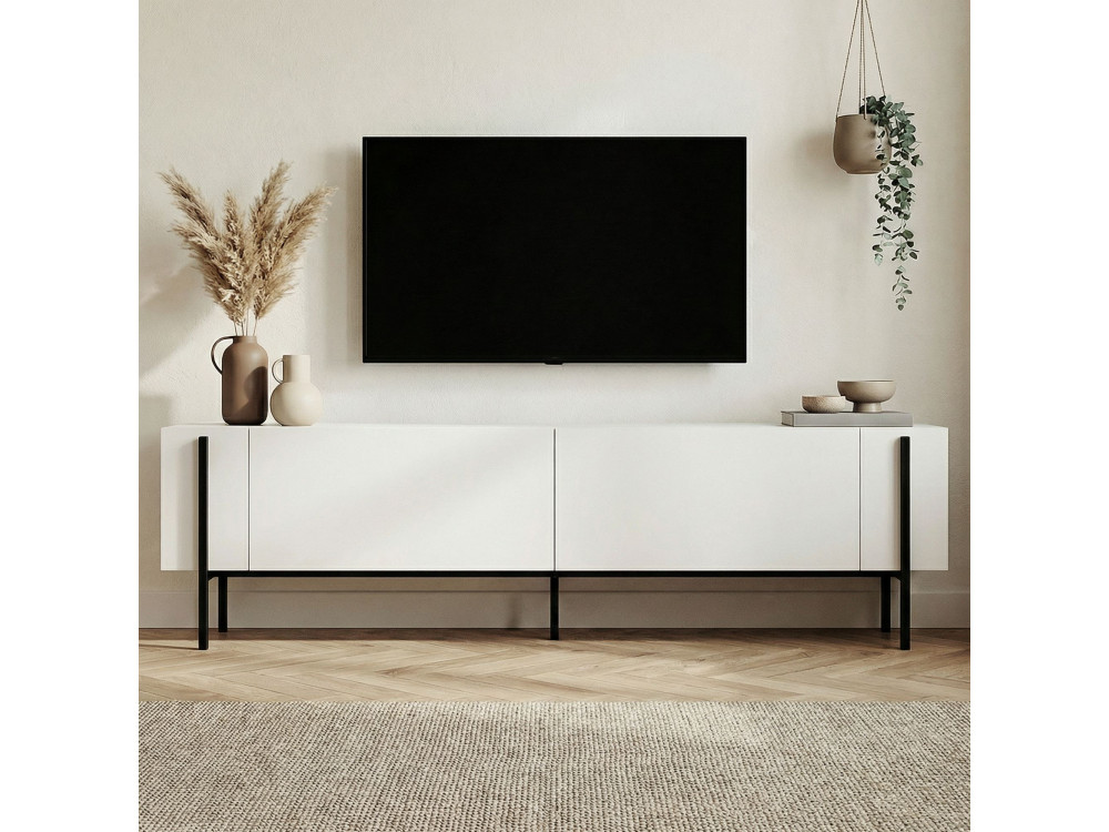 Meuble TV en bois "Nexus" - 180 x 30 x 45 cm - Bois Noir / Noir