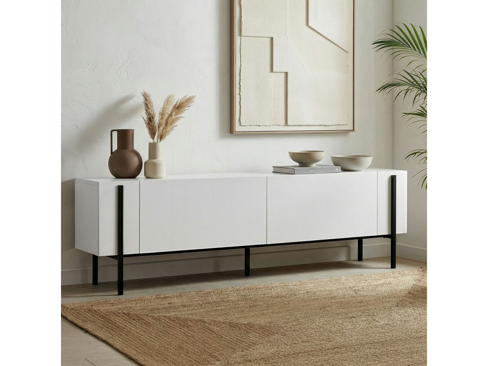 Meuble TV en bois "Nexus" - 180 x 30 x 45 cm - Bois Noir / Noir