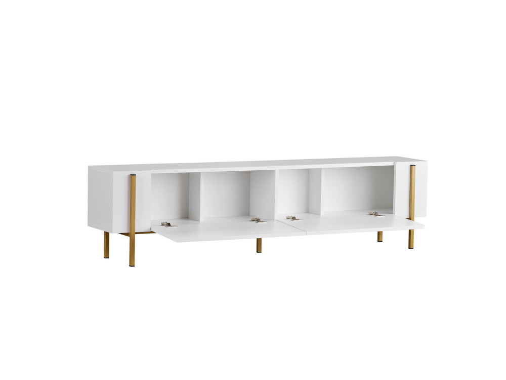 Meuble TV en bois "Nexus" - 180 x 30 x 45 cm - Blanc / Or