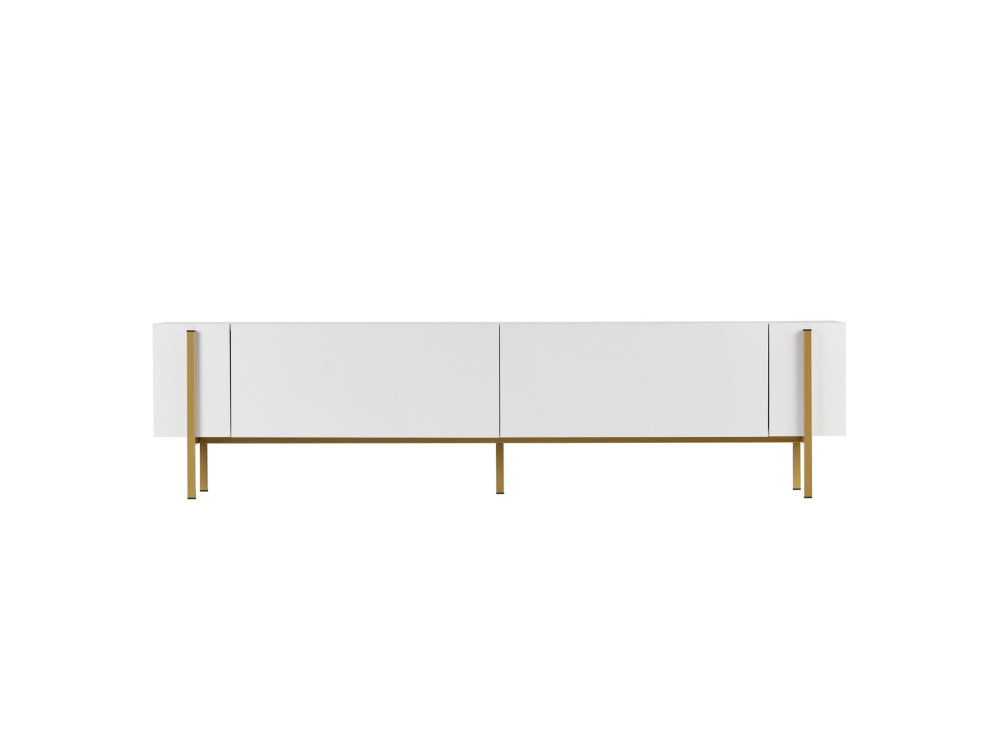 Meuble TV en bois "Nexus" - 180 x 30 x 45 cm - Blanc / Or