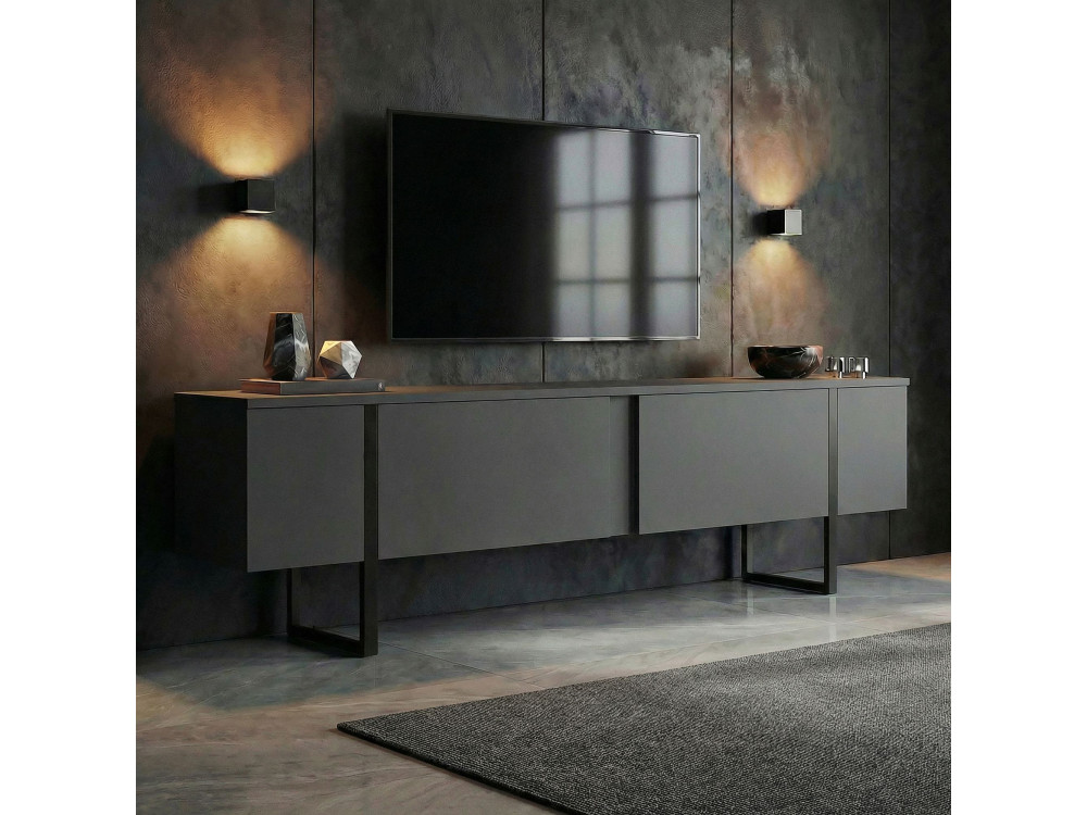 Meuble TV en bois "Onera" - 180 x 30 x 50 cm - Anthracite / Noir