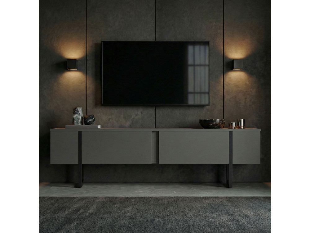 Meuble TV en bois "Onera" - 180 x 30 x 50 cm - Anthracite / Noir