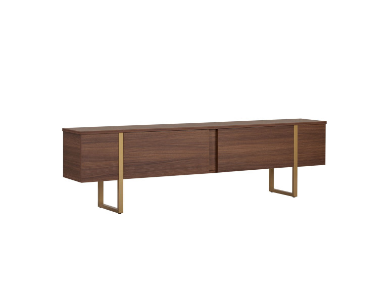 Meuble TV en bois "Onera" - 180 x 30 x 50 cm - Noyer / Or