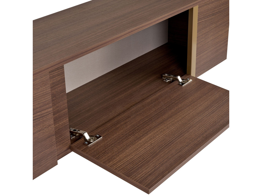 Meuble TV en bois "Onera" - 180 x 30 x 50 cm - Noyer / Or