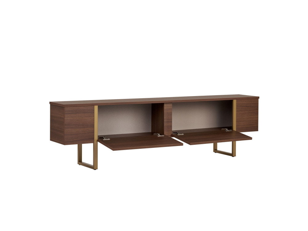 Meuble TV en bois "Onera" - 180 x 30 x 50 cm - Noyer / Or