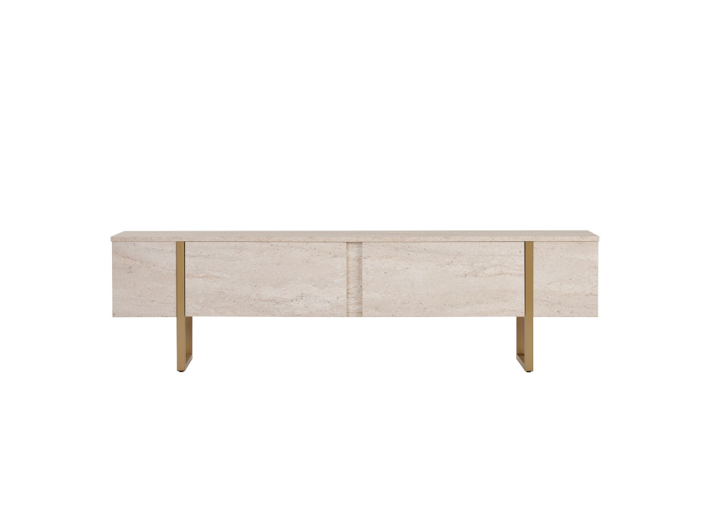 Meuble TV en bois "Onera" - 180 x 30 x 50 cm - Travertin / Or