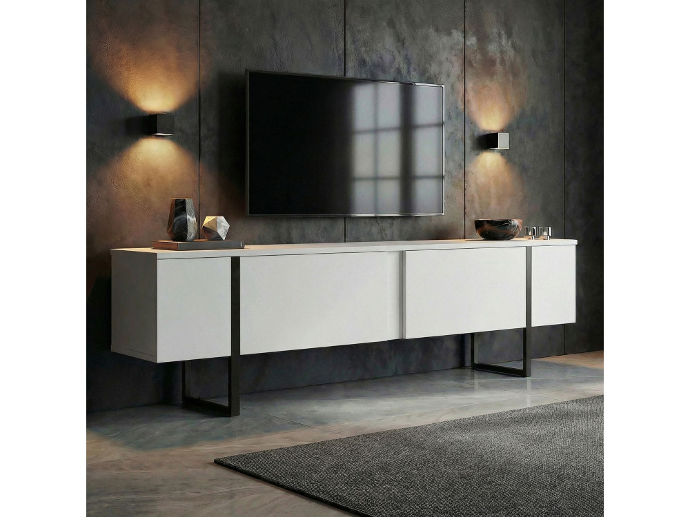 Meuble TV en bois "Onera" - 180 x 30 x 45 cm - WhiteBlack