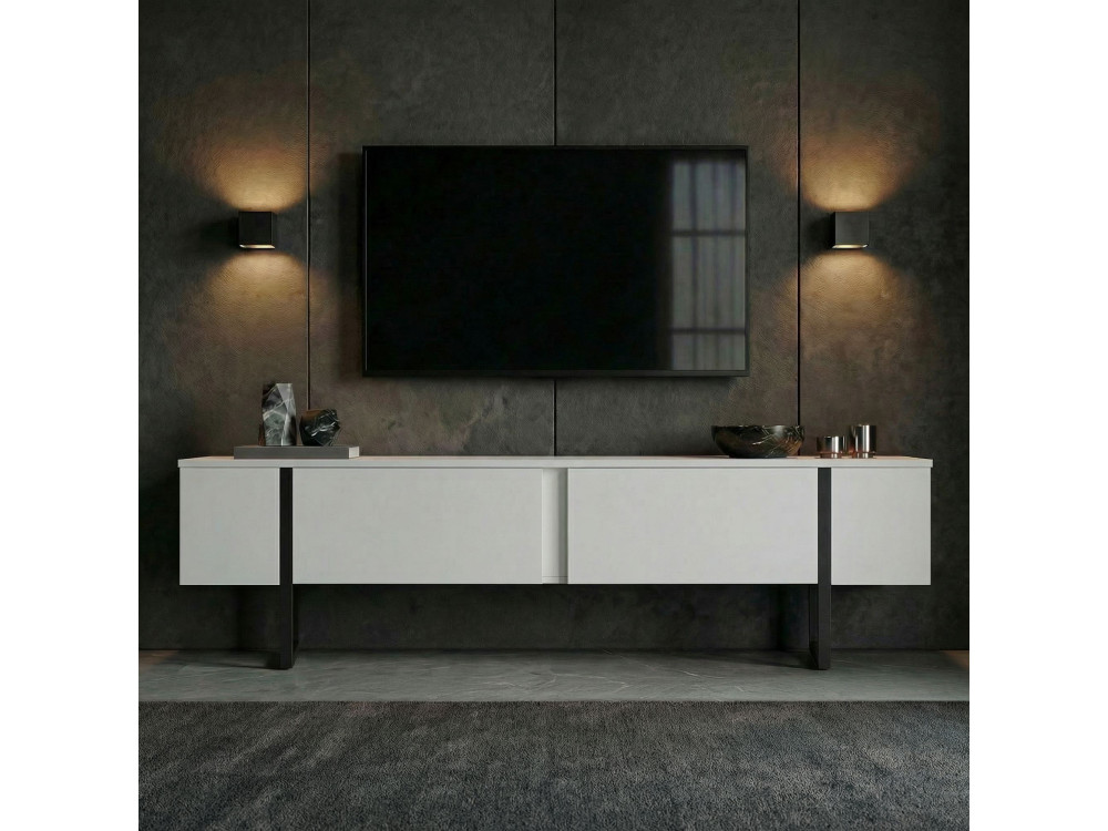 Meuble TV en bois "Onera" - 180 x 30 x 45 cm - WhiteBlack