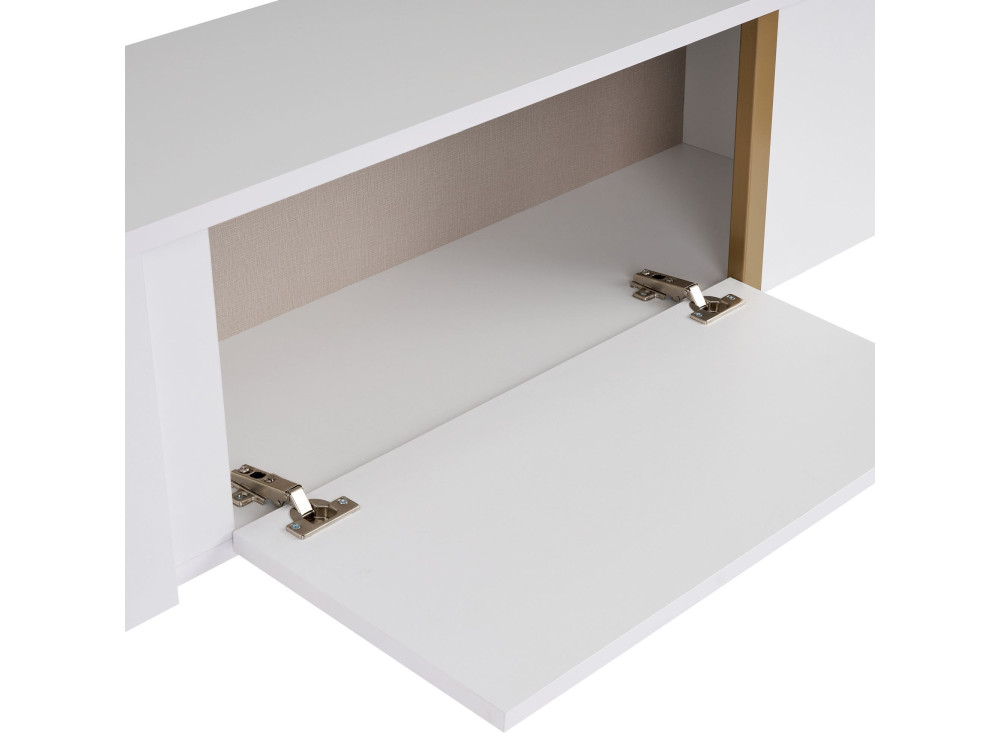 Meuble TV en bois "Onera" - 180 x 30 x 50 cm - Blanc / Or