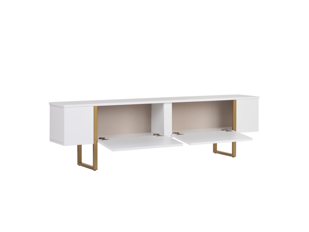 Meuble TV en bois "Onera" - 180 x 30 x 50 cm - Blanc / Or