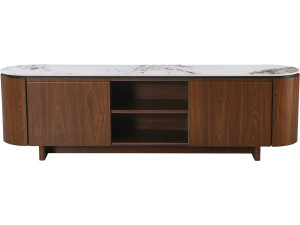 Meuble TV en bois avec plateau en céramique "Stonea" - 200 x 40 x 55 cm - Marron