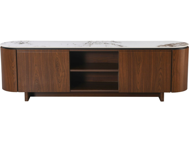 Meuble TV en bois avec plateau en céramique "Stonea" - 200 x 40 x 55 cm - Marron