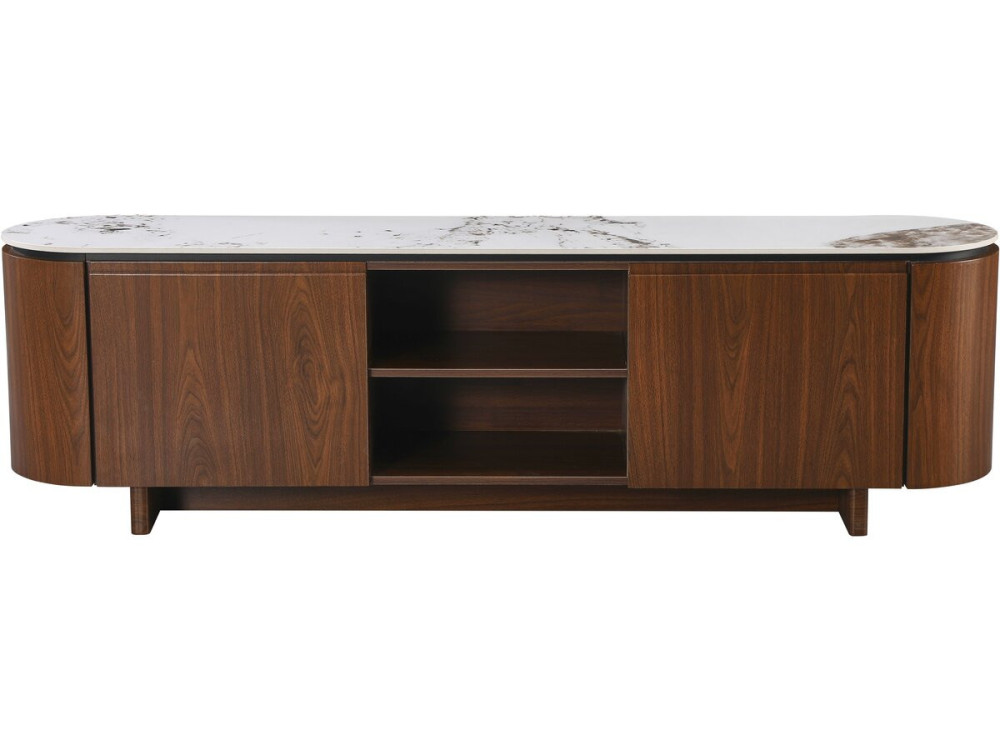 Meuble TV en bois avec plateau en céramique "Stonea" - 200 x 40 x 55 cm - Marron